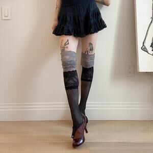 Sheer black lace top knee